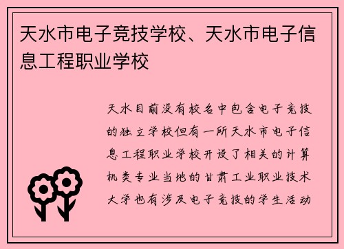 天水市电子竞技学校、天水市电子信息工程职业学校